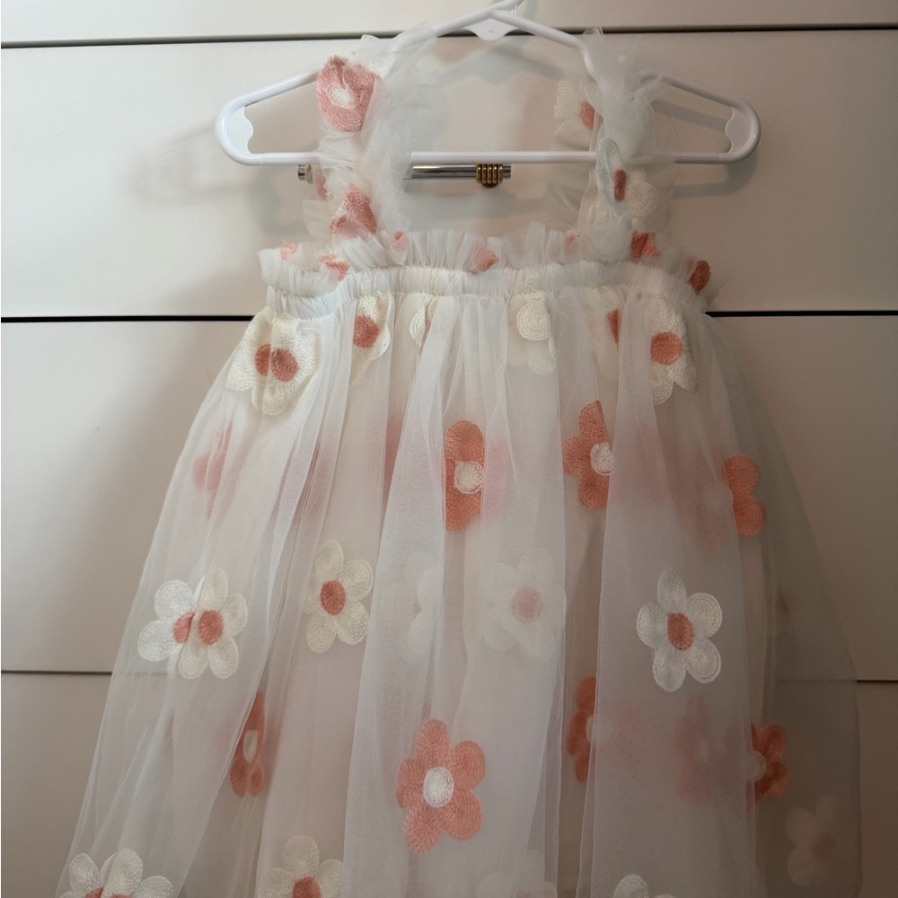 Floral Tulle Dress with Pink and White Flowers